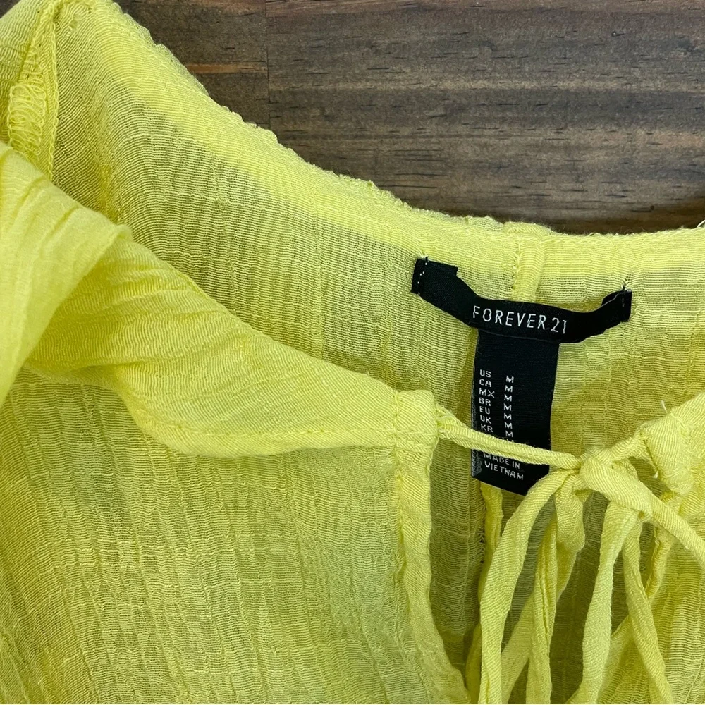 Forever 21‎ | Cold Shoulder Ruffle Keyhole Peasant Cropped Blouse Yellow